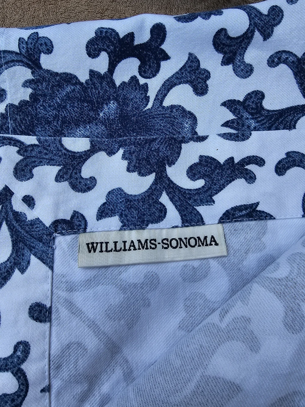 Williams Sonoma Blue and White Floral Tablecloth. 70X90